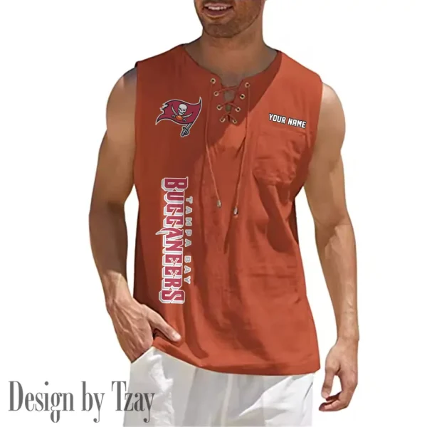Tampa Bay Buccaneers Eye-catching Lace Up Collar Men's Solid Color Beach Pullover Shirt SPTELUCMS030