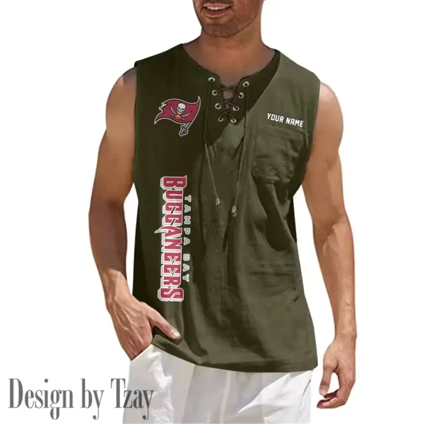 Tampa Bay Buccaneers Eye-catching Lace Up Collar Men's Solid Color Beach Pullover Shirt SPTELUCMS030 - Image 2