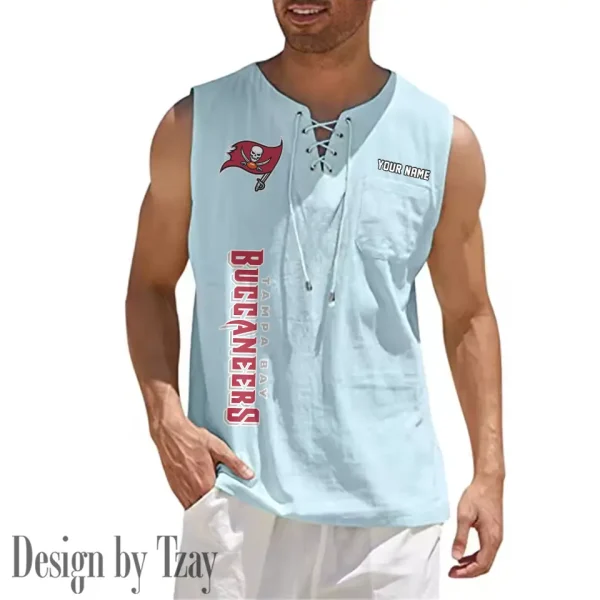Tampa Bay Buccaneers Eye-catching Lace Up Collar Men's Solid Color Beach Pullover Shirt SPTELUCMS030 - Image 4