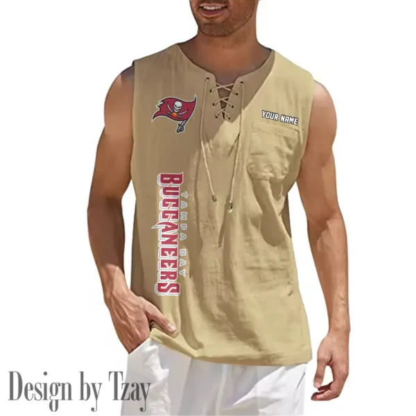 Tampa Bay Buccaneers Eye-catching Lace Up Collar Men's Solid Color Beach Pullover Shirt SPTELUCMS030 - Image 5