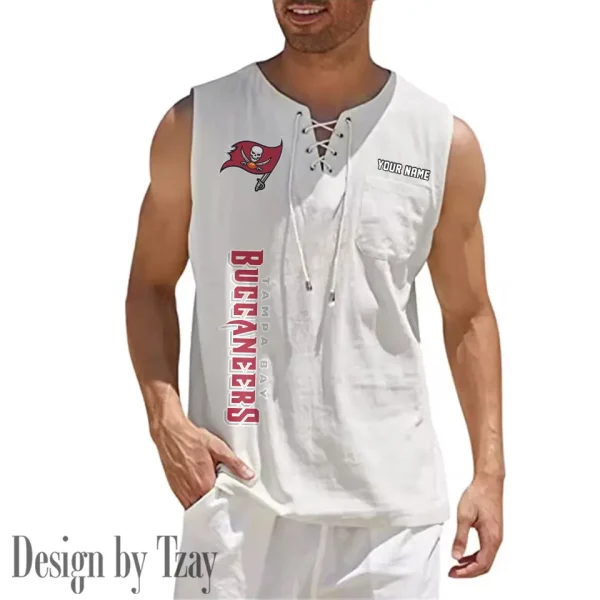 Tampa Bay Buccaneers Eye-catching Lace Up Collar Men's Solid Color Beach Pullover Shirt SPTELUCMS030 - Image 6
