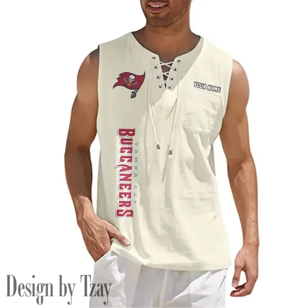 Tampa Bay Buccaneers Eye-catching Lace Up Collar Men's Solid Color Beach Pullover Shirt SPTELUCMS030 - Image 7