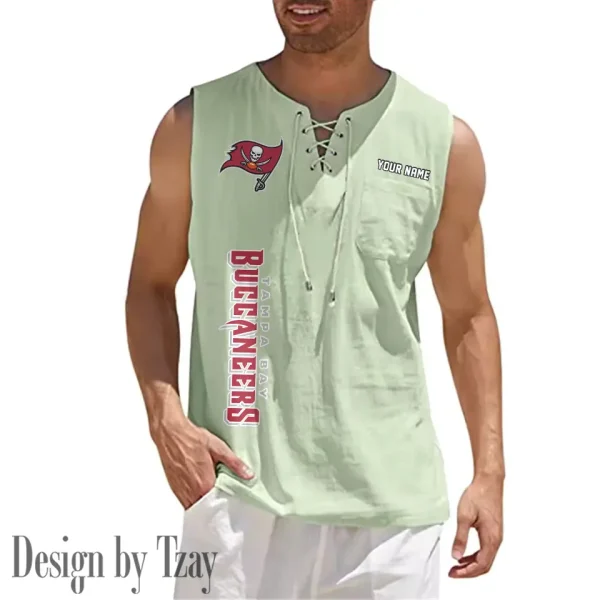 Tampa Bay Buccaneers Eye-catching Lace Up Collar Men's Solid Color Beach Pullover Shirt SPTELUCMS030 - Image 9