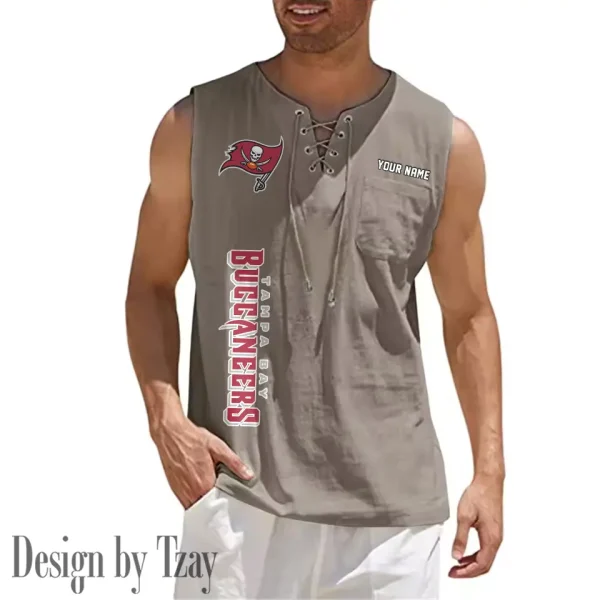 Tampa Bay Buccaneers Eye-catching Lace Up Collar Men's Solid Color Beach Pullover Shirt SPTELUCMS030 - Image 10