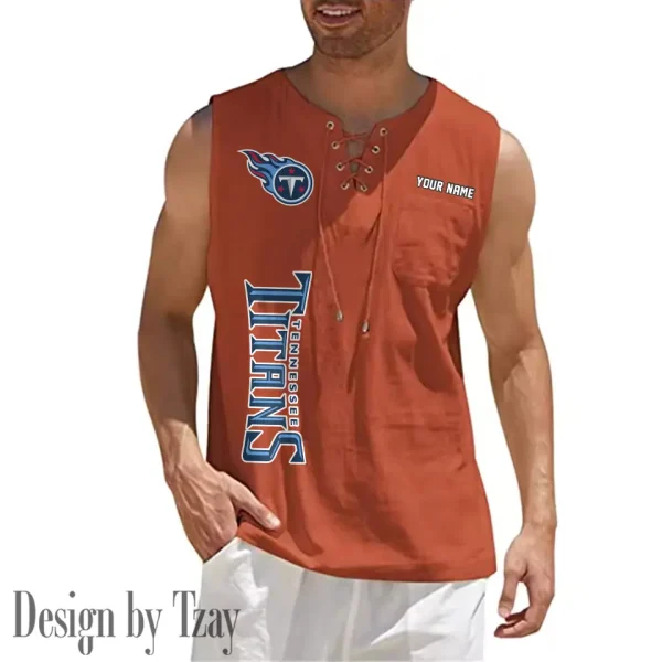 Tennessee Titans Eye-catching Lace Up Collar Men's Solid Color Beach Pullover Shirt SPTELUCMS031