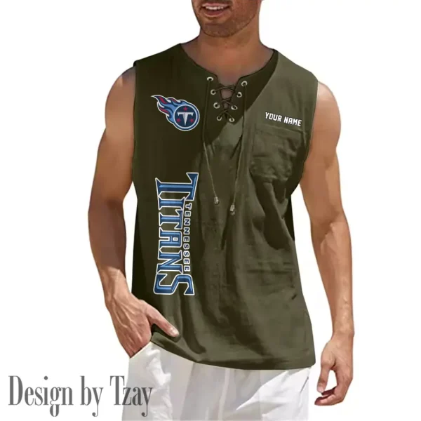 Tennessee Titans Eye-catching Lace Up Collar Men's Solid Color Beach Pullover Shirt SPTELUCMS031 - Image 2