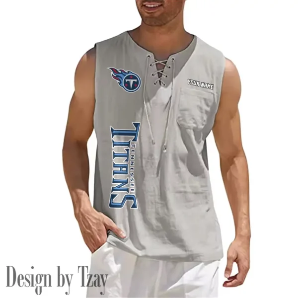 Tennessee Titans Eye-catching Lace Up Collar Men's Solid Color Beach Pullover Shirt SPTELUCMS031 - Image 3
