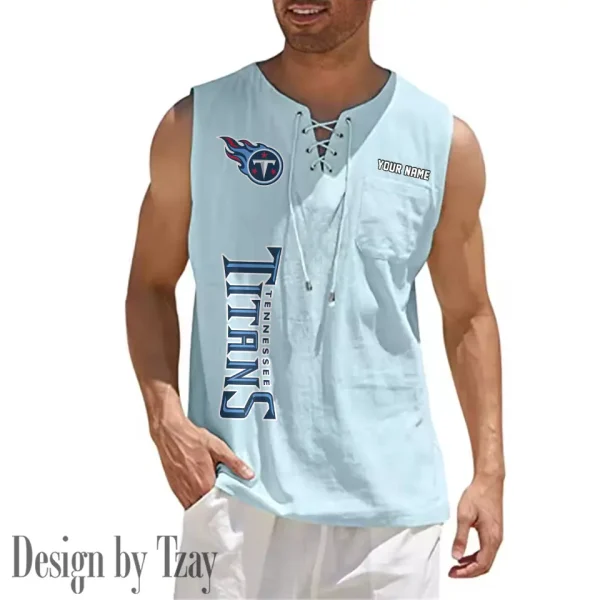 Tennessee Titans Eye-catching Lace Up Collar Men's Solid Color Beach Pullover Shirt SPTELUCMS031 - Image 4