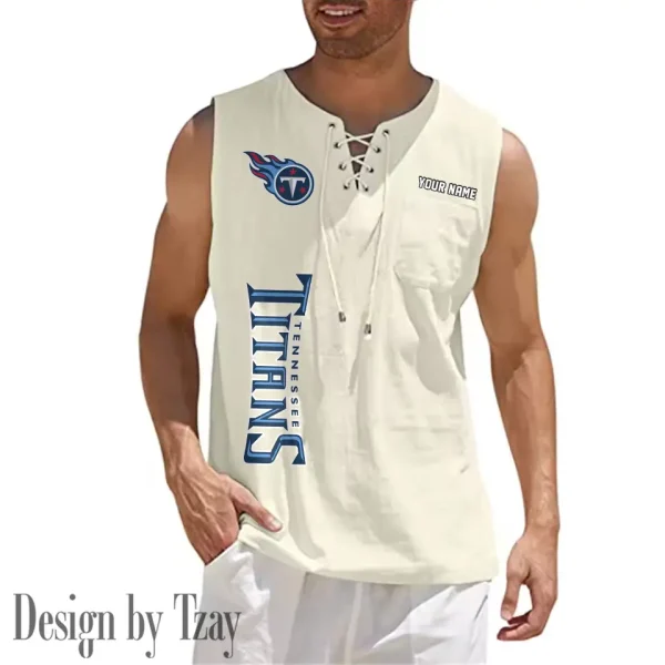 Tennessee Titans Eye-catching Lace Up Collar Men's Solid Color Beach Pullover Shirt SPTELUCMS031 - Image 5