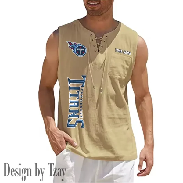 Tennessee Titans Eye-catching Lace Up Collar Men's Solid Color Beach Pullover Shirt SPTELUCMS031 - Image 6