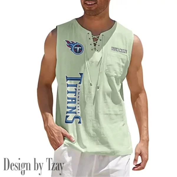Tennessee Titans Eye-catching Lace Up Collar Men's Solid Color Beach Pullover Shirt SPTELUCMS031 - Image 7