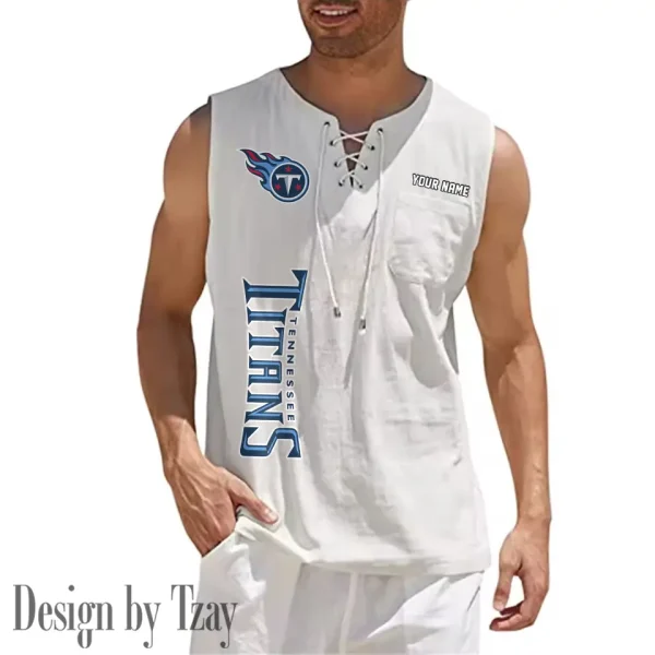 Tennessee Titans Eye-catching Lace Up Collar Men's Solid Color Beach Pullover Shirt SPTELUCMS031 - Image 9