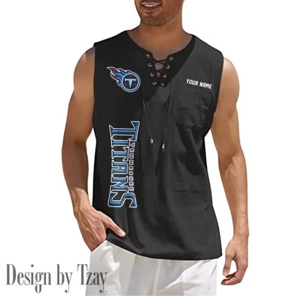 Tennessee Titans Eye-catching Lace Up Collar Men's Solid Color Beach Pullover Shirt SPTELUCMS031 - Image 10