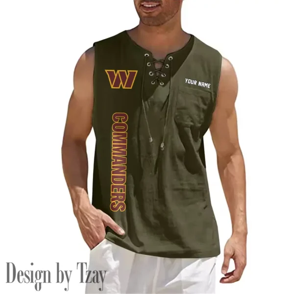 Washington Commanders Eye-catching Lace Up Collar Men's Solid Color Beach Pullover Shirt SPTELUCMS032