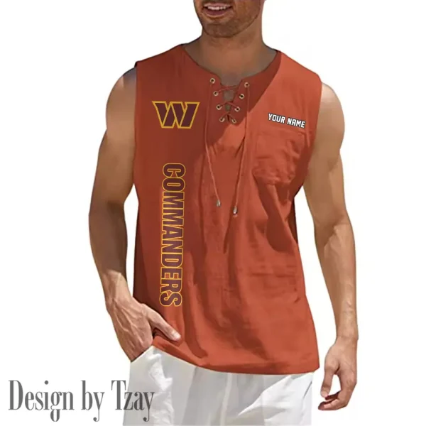Washington Commanders Eye-catching Lace Up Collar Men's Solid Color Beach Pullover Shirt SPTELUCMS032 - Image 2