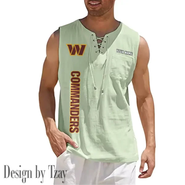 Washington Commanders Eye-catching Lace Up Collar Men's Solid Color Beach Pullover Shirt SPTELUCMS032 - Image 3
