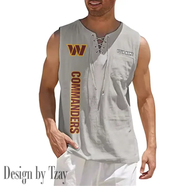 Washington Commanders Eye-catching Lace Up Collar Men's Solid Color Beach Pullover Shirt SPTELUCMS032 - Image 4