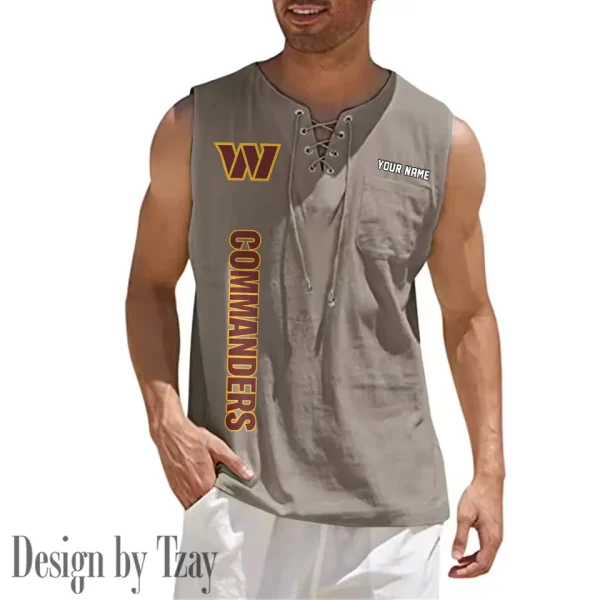 Washington Commanders Eye-catching Lace Up Collar Men's Solid Color Beach Pullover Shirt SPTELUCMS032 - Image 7