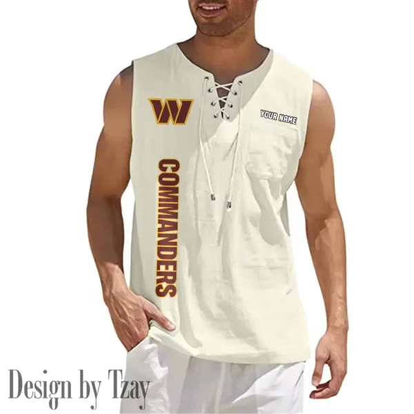 Washington Commanders Eye-catching Lace Up Collar Men's Solid Color Beach Pullover Shirt SPTELUCMS032 - Image 8