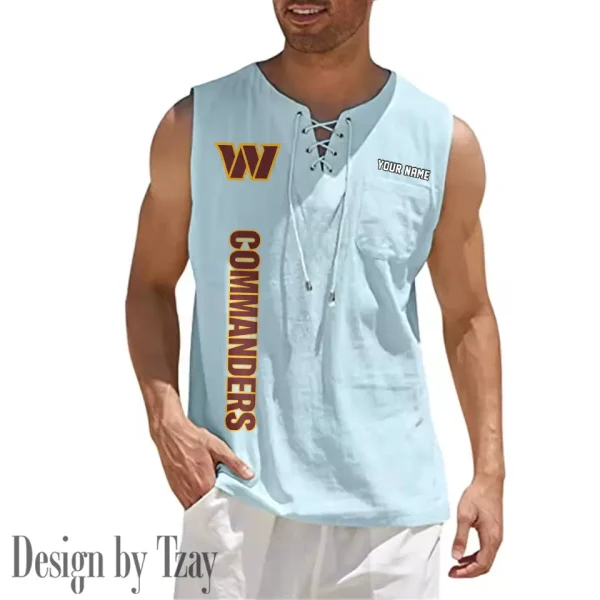 Washington Commanders Eye-catching Lace Up Collar Men's Solid Color Beach Pullover Shirt SPTELUCMS032 - Image 9
