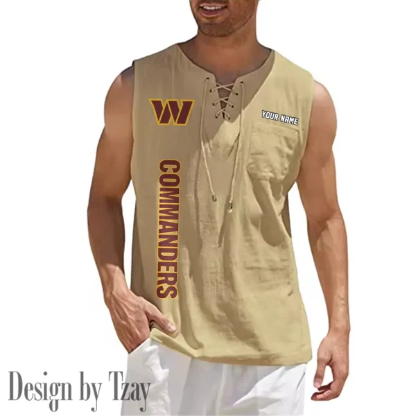 Washington Commanders Eye-catching Lace Up Collar Men's Solid Color Beach Pullover Shirt SPTELUCMS032 - Image 10