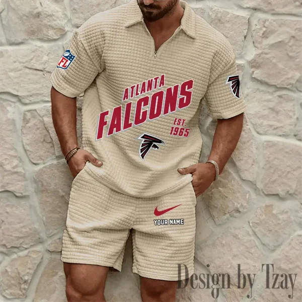 Atlanta Falcons Men's Waffle Knit Short Sleeve Slim Fit Soft Summer And Shorts BSPTWHZSS313 - Image 3