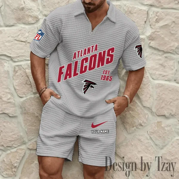 Atlanta Falcons Men's Waffle Knit Short Sleeve Slim Fit Soft Summer And Shorts BSPTWHZSS313 - Image 5