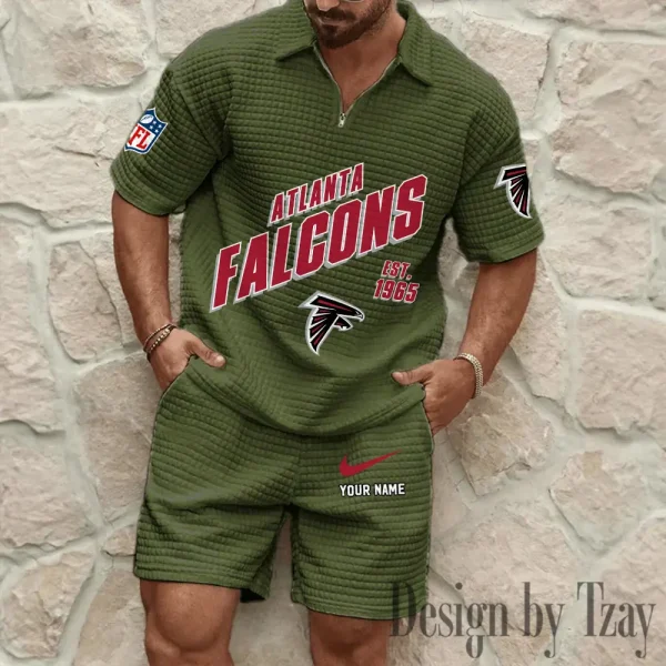 Atlanta Falcons Men's Waffle Knit Short Sleeve Slim Fit Soft Summer And Shorts BSPTWHZSS313 - Image 9