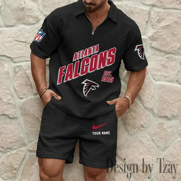 Atlanta Falcons Men's Waffle Knit Short Sleeve Slim Fit Soft Summer And Shorts BSPTWHZSS313 - Image 7
