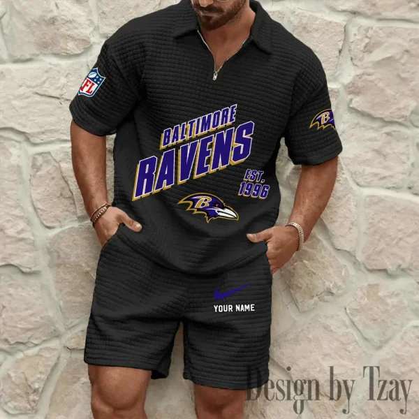 Baltimore Ravens Men's Waffle Knit Short Sleeve Slim Fit Soft Summer And Shorts BSPTWHZSS314