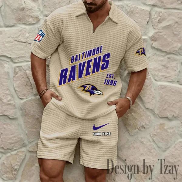 Baltimore Ravens Men's Waffle Knit Short Sleeve Slim Fit Soft Summer And Shorts BSPTWHZSS314 - Image 3