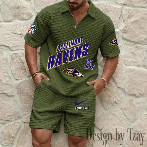 Baltimore Ravens Men's Waffle Knit Short Sleeve Slim Fit Soft Summer And Shorts BSPTWHZSS314 - Image 5