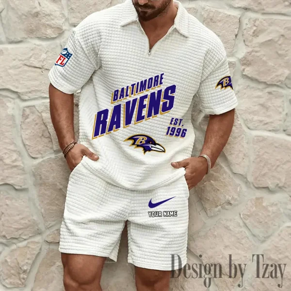 Baltimore Ravens Men's Waffle Knit Short Sleeve Slim Fit Soft Summer And Shorts BSPTWHZSS314 - Image 7