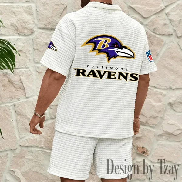 Baltimore Ravens Men's Waffle Knit Short Sleeve Slim Fit Soft Summer And Shorts BSPTWHZSS314 - Image 8