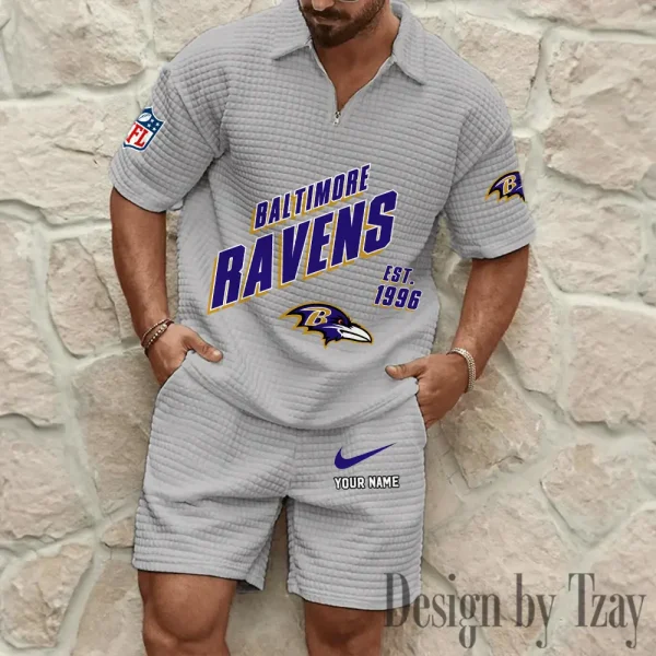 Baltimore Ravens Men's Waffle Knit Short Sleeve Slim Fit Soft Summer And Shorts BSPTWHZSS314 - Image 9