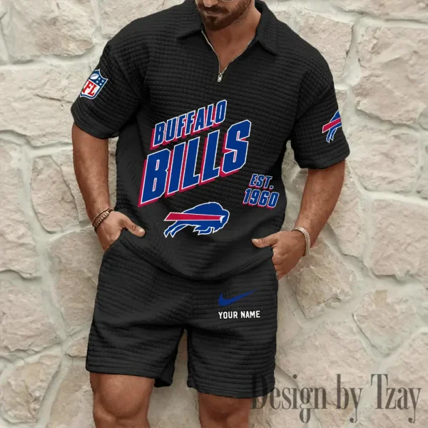 Buffalo Bills Men's Waffle Knit Short Sleeve Slim Fit Soft Summer And Shorts BSPTWHZSS315