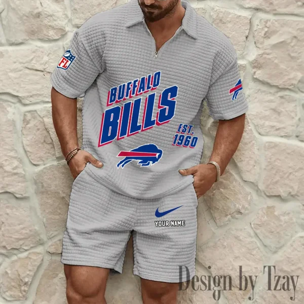 Buffalo Bills Men's Waffle Knit Short Sleeve Slim Fit Soft Summer And Shorts BSPTWHZSS315 - Image 5