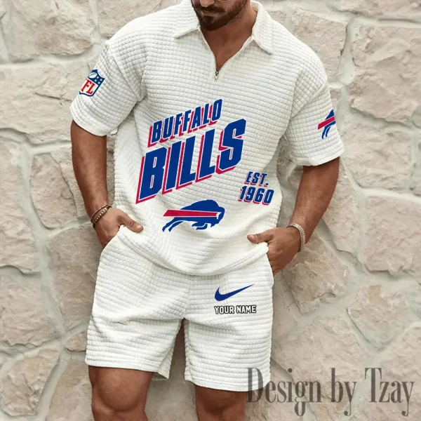 Buffalo Bills Men's Waffle Knit Short Sleeve Slim Fit Soft Summer And Shorts BSPTWHZSS315 - Image 3