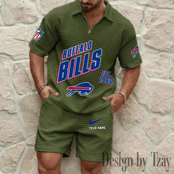 Buffalo Bills Men's Waffle Knit Short Sleeve Slim Fit Soft Summer And Shorts BSPTWHZSS315 - Image 7