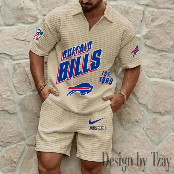 Buffalo Bills Men's Waffle Knit Short Sleeve Slim Fit Soft Summer And Shorts BSPTWHZSS315 - Image 9
