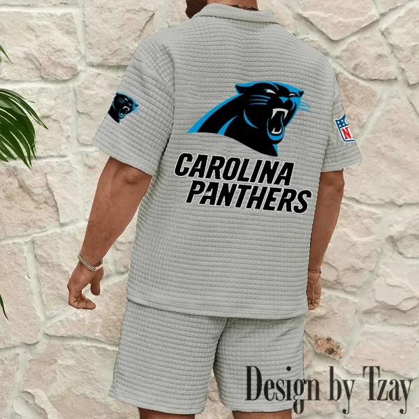 Carolina Panthers Men's Waffle Knit Short Sleeve Slim Fit Soft Summer And Shorts BSPTWHZSS316 - Image 2