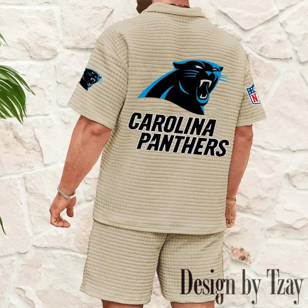 Carolina Panthers Men's Waffle Knit Short Sleeve Slim Fit Soft Summer And Shorts BSPTWHZSS316 - Image 4