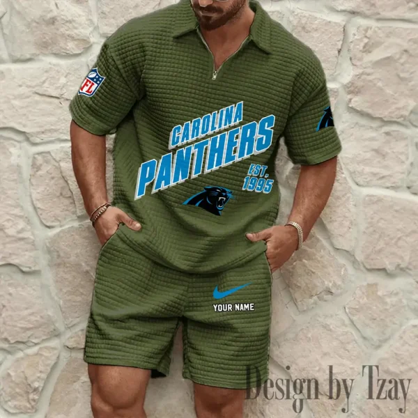 Carolina Panthers Men's Waffle Knit Short Sleeve Slim Fit Soft Summer And Shorts BSPTWHZSS316 - Image 5
