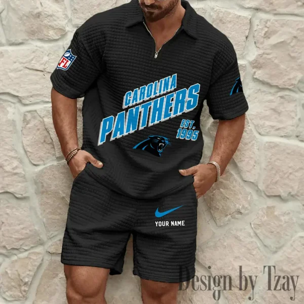 Carolina Panthers Men's Waffle Knit Short Sleeve Slim Fit Soft Summer And Shorts BSPTWHZSS316 - Image 7
