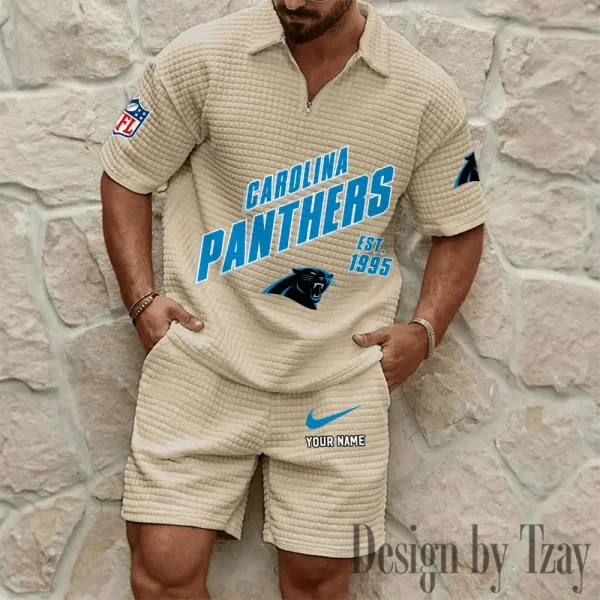 Carolina Panthers Men's Waffle Knit Short Sleeve Slim Fit Soft Summer And Shorts BSPTWHZSS316 - Image 3