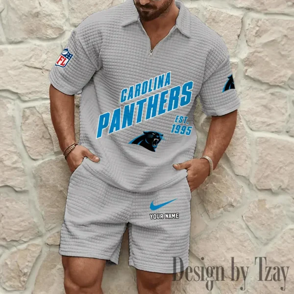 Carolina Panthers Men's Waffle Knit Short Sleeve Slim Fit Soft Summer And Shorts BSPTWHZSS316