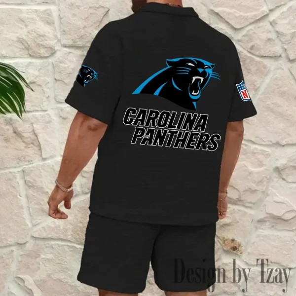 Carolina Panthers Men's Waffle Knit Short Sleeve Slim Fit Soft Summer And Shorts BSPTWHZSS316 - Image 8