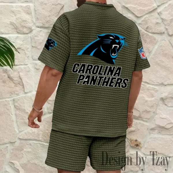 Carolina Panthers Men's Waffle Knit Short Sleeve Slim Fit Soft Summer And Shorts BSPTWHZSS316 - Image 6
