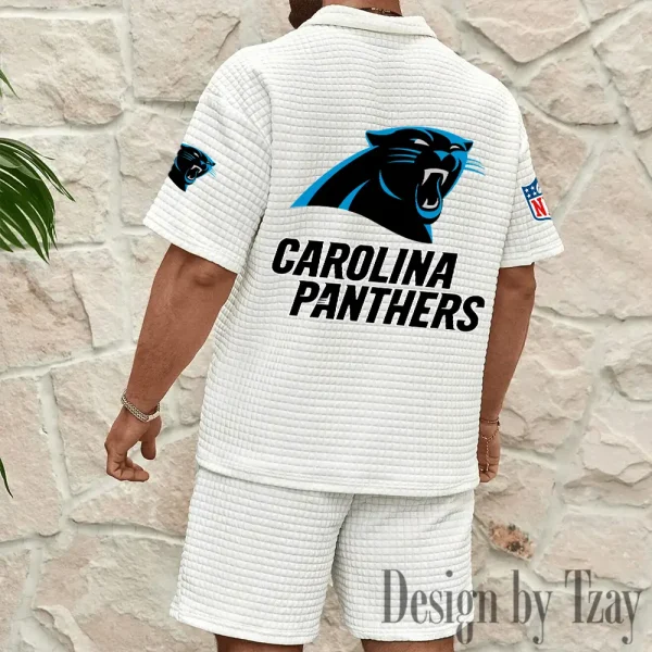 Carolina Panthers Men's Waffle Knit Short Sleeve Slim Fit Soft Summer And Shorts BSPTWHZSS316 - Image 10
