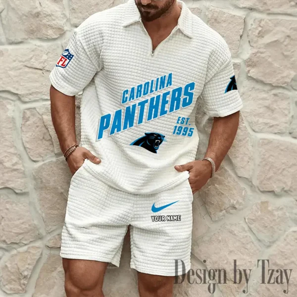 Carolina Panthers Men's Waffle Knit Short Sleeve Slim Fit Soft Summer And Shorts BSPTWHZSS316 - Image 9